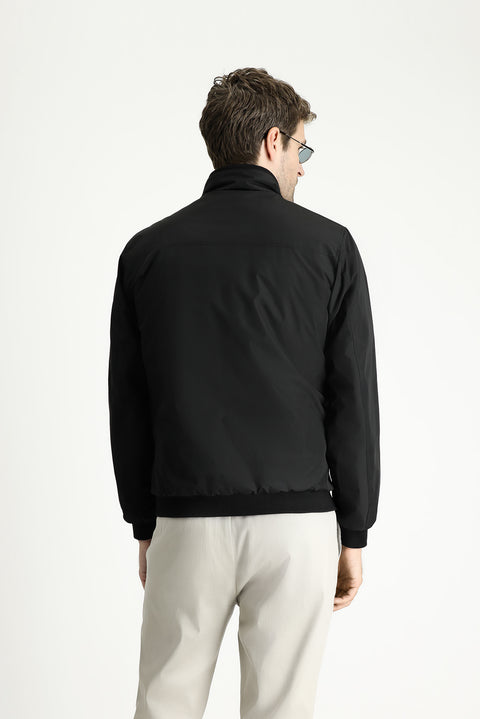 Black Ribbed Seasonal Sport Bomber Jacket