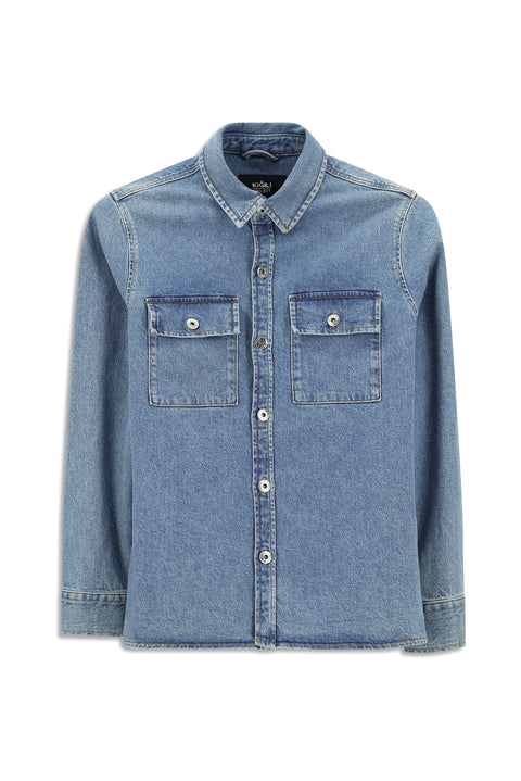 Dark Blue Slim Fit Narrow Cut Denim Cotton Shirt / Jacket