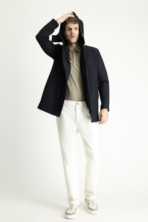 Dark Navy Hooded Classic Overcoat & Trench Coat