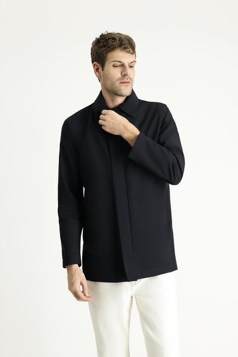 Dark Navy Hooded Classic Overcoat & Trench Coat