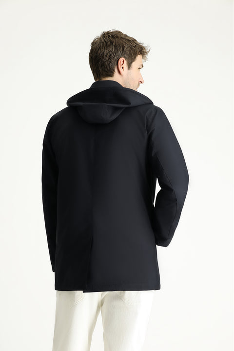 Dark Navy Hooded Classic Overcoat & Trench Coat