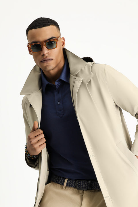 Light Beige Classic Hooded Overcoat & Trench Coat