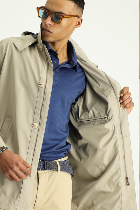 Light Beige Classic Hooded Overcoat & Trench Coat