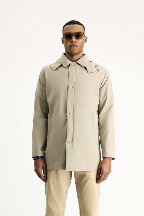Light Beige Classic Hooded Overcoat & Trench Coat