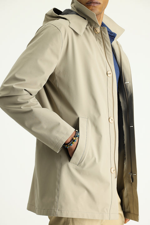 Light Beige Classic Hooded Overcoat & Trench Coat