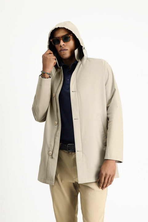 Light Beige Classic Hooded Overcoat & Trench Coat