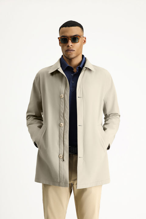 Light Beige Classic Hooded Overcoat & Trench Coat