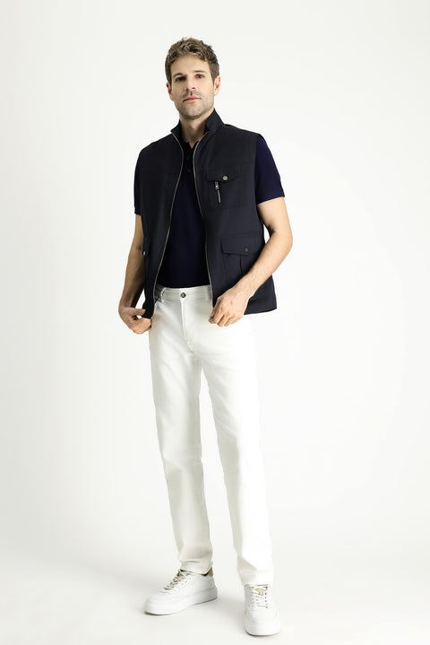 Dark Navy Cotton Utility/Safari Vest with Pockets