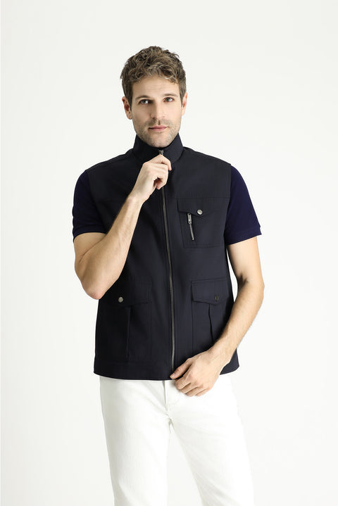 Dark Navy Cotton Utility/Safari Vest with Pockets