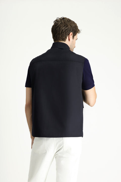 Dark Navy Cotton Utility/Safari Vest with Pockets