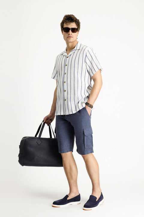 Mid-Navy Relaxed Fit Linen Bermuda Shorts