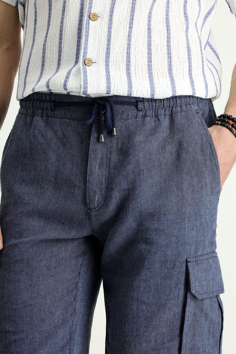 Mid-Navy Relaxed Fit Linen Bermuda Shorts