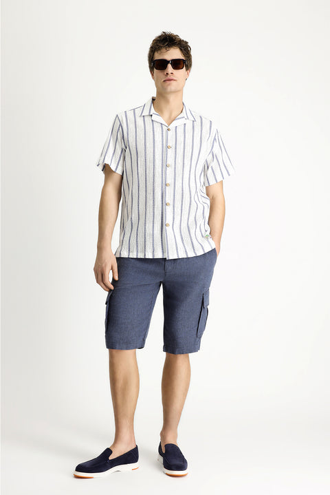 Mid-Navy Relaxed Fit Linen Bermuda Shorts