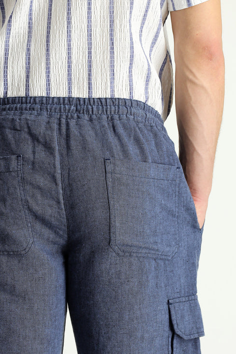 Mid-Navy Relaxed Fit Linen Bermuda Shorts