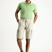 Orta Bej Relaxed Fit Rahat Kesim Keten Bermuda Şort