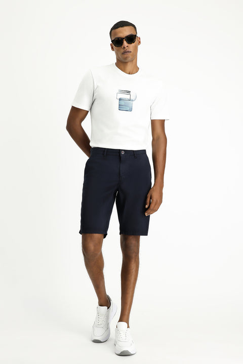Dark Navy Regular Fit Standard Cut Cotton Bermuda Shorts