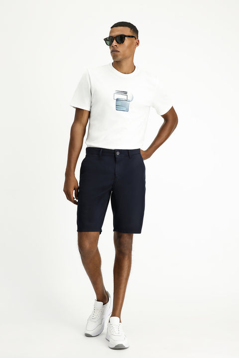 Dark Navy Regular Fit Standard Cut Cotton Bermuda Shorts