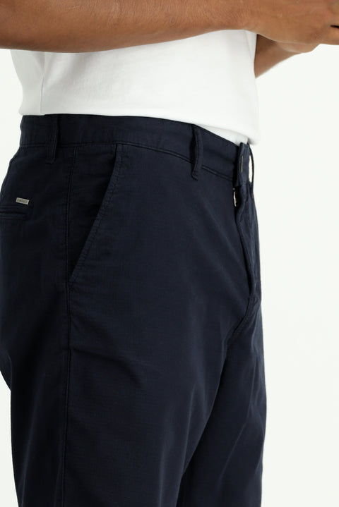 Dark Navy Regular Fit Standard Cut Cotton Bermuda Shorts