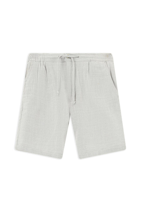 Açık Gri Slim Fit Dar Kesim Beli Lastikli İpli Pamuk Bermuda Şort