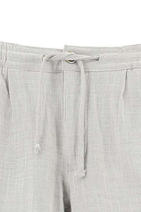 Açık Gri Slim Fit Dar Kesim Beli Lastikli İpli Pamuk Bermuda Şort