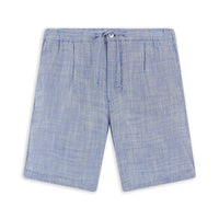 Blue Slim Fit Narrow Cut Elastic Waist Drawstring Cotton Bermuda Shorts
