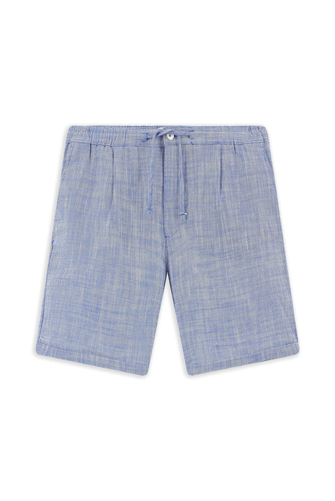 Blue Slim Fit Narrow Cut Elastic Waist Drawstring Cotton Bermuda Shorts