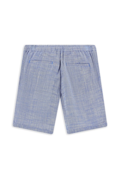 Blue Slim Fit Narrow Cut Elastic Waist Drawstring Cotton Bermuda Shorts