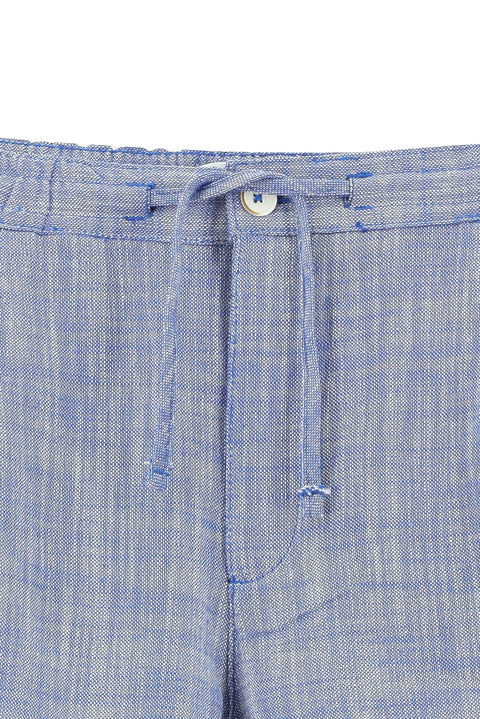 Blue Slim Fit Narrow Cut Elastic Waist Drawstring Cotton Bermuda Shorts