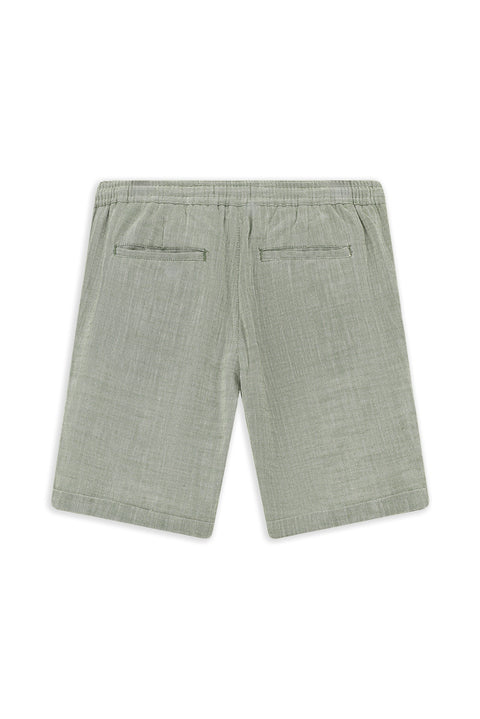 Koyu Haki Slim Fit Dar Kesim Beli Lastikli İpli Pamuk Bermuda Şort