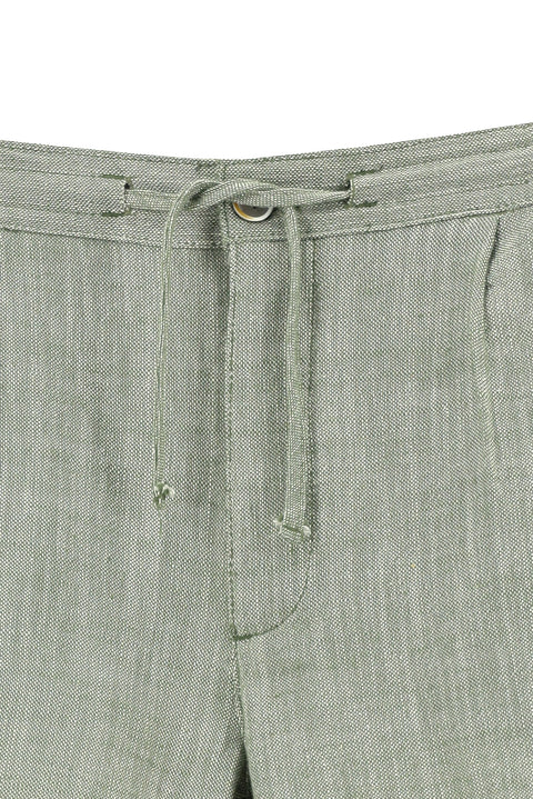 Koyu Haki Slim Fit Dar Kesim Beli Lastikli İpli Pamuk Bermuda Şort