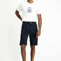 Dark Navy 4-Drop Relaxed Fit Cotton Bermuda Shorts