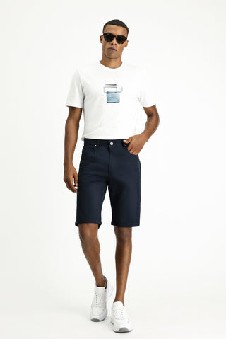  Koyu Lacivert 6 Drop Regular Fit Standart Kesim Pamuklu Bermuda Şort