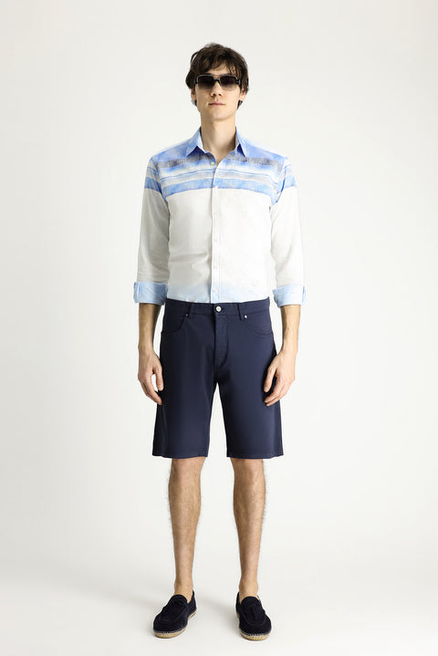 Dark Navy 4-Drop Relaxed Fit Cotton Bermuda Shorts
