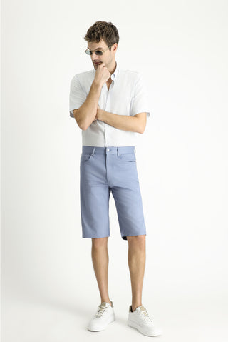  Havacı Mavi 4 Drop Relaxed Fit Rahat Kesim Pamuklu Bermuda Şort