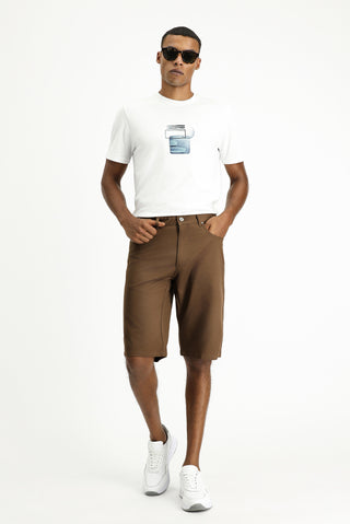  Orta Kahve 4 Drop Relaxed Fit Rahat Kesim Pamuklu Bermuda Şort