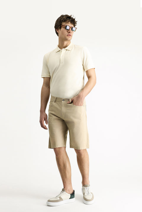 Açık Bej Relaxed Fit Rahat Kesim Pamuklu Bermuda Şort