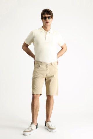  Açık Bej 6 Drop Regular Fit Standart Kesim Pamuklu Bermuda Şort