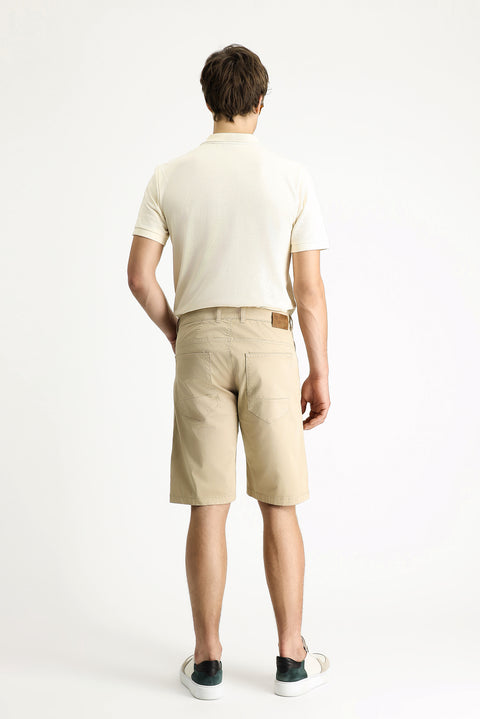 Açık Bej Relaxed Fit Rahat Kesim Pamuklu Bermuda Şort