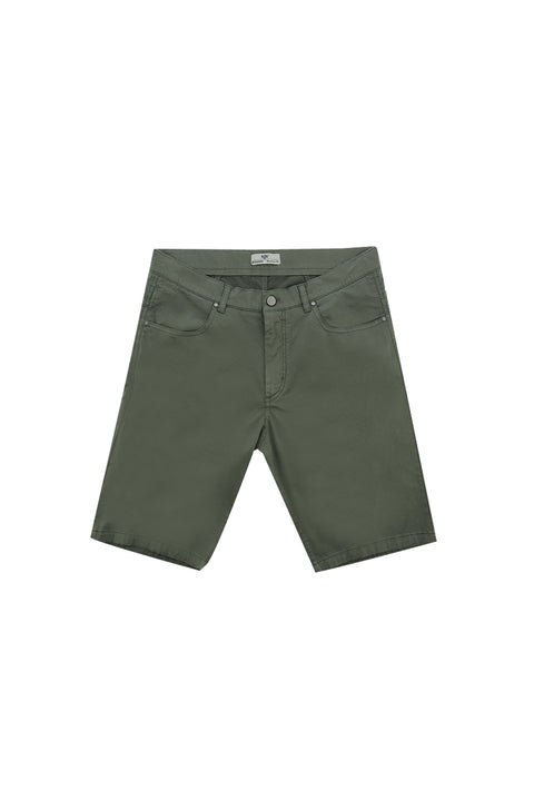 Medium Khaki 4-Drop Relaxed Fit Cotton Bermuda Shorts