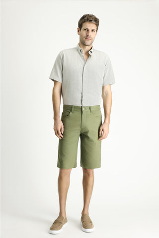  Yağ Yeşili-Olive Relaxed Fit Rahat Kesim Bermuda Şort