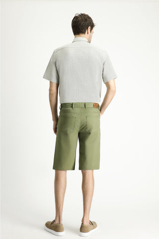  Yağ Yeşili-Olive Regular Fit Standart Kesim Pamuklu Bermuda Şort