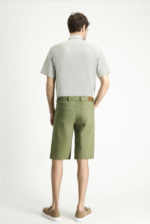 Yağ Yeşili-Olive Regular Fit Standart Kesim Pamuklu Bermuda Şort