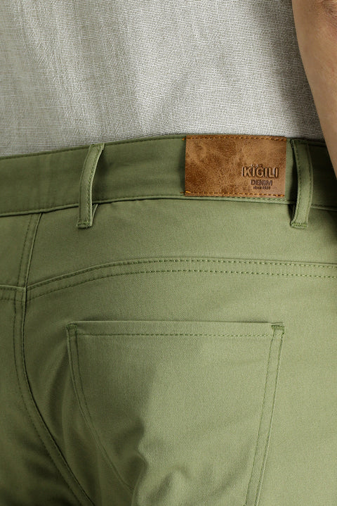Yağ Yeşili-Olive Relaxed Fit Rahat Kesim Bermuda Şort