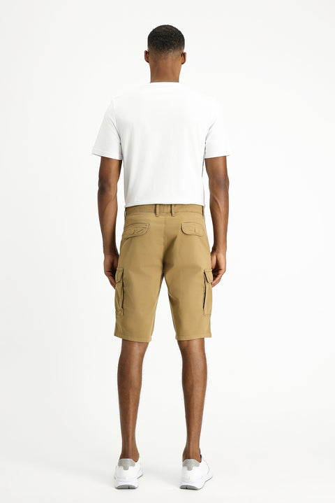 Tan Regular Fit Standard Cut Cotton Bermuda Cargo Shorts