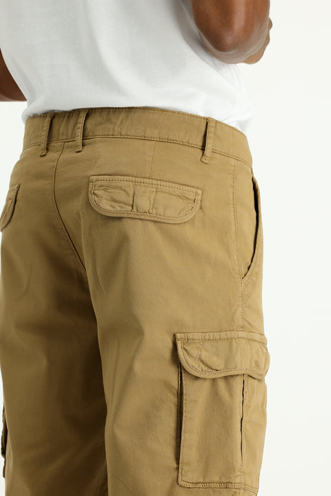 Tan Regular Fit Standard Cut Cotton Bermuda Cargo Shorts