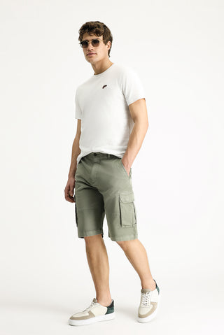  Orta Haki 6 Drop Regular Fit Standart Kesim Pamuklu Bermuda Kargo Şort