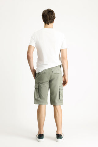 Orta Haki 6 Drop Regular Fit Standart Kesim Pamuklu Bermuda Kargo Şort
