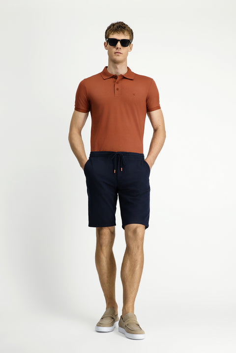 Koyu Lacivert Regular Fit Standart Kesim Beli Lastikli İpli Pamuklu Bermuda Şort