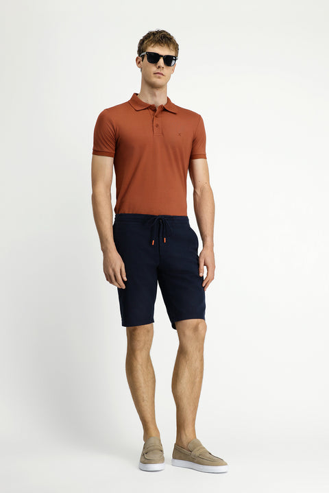 Koyu Lacivert Regular Fit Standart Kesim Beli Lastikli İpli Pamuklu Bermuda Şort