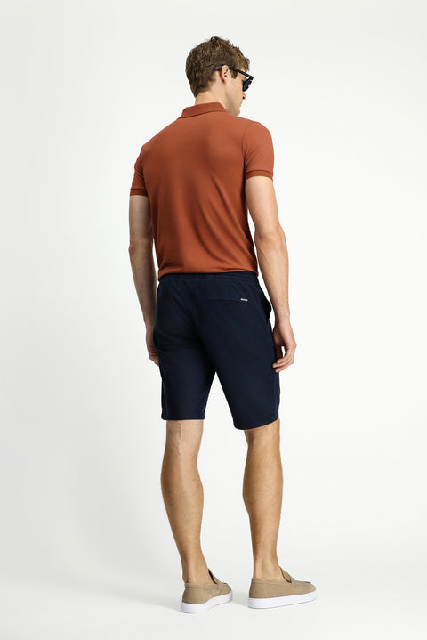 Koyu Lacivert Regular Fit Standart Kesim Beli Lastikli İpli Pamuklu Bermuda Şort
